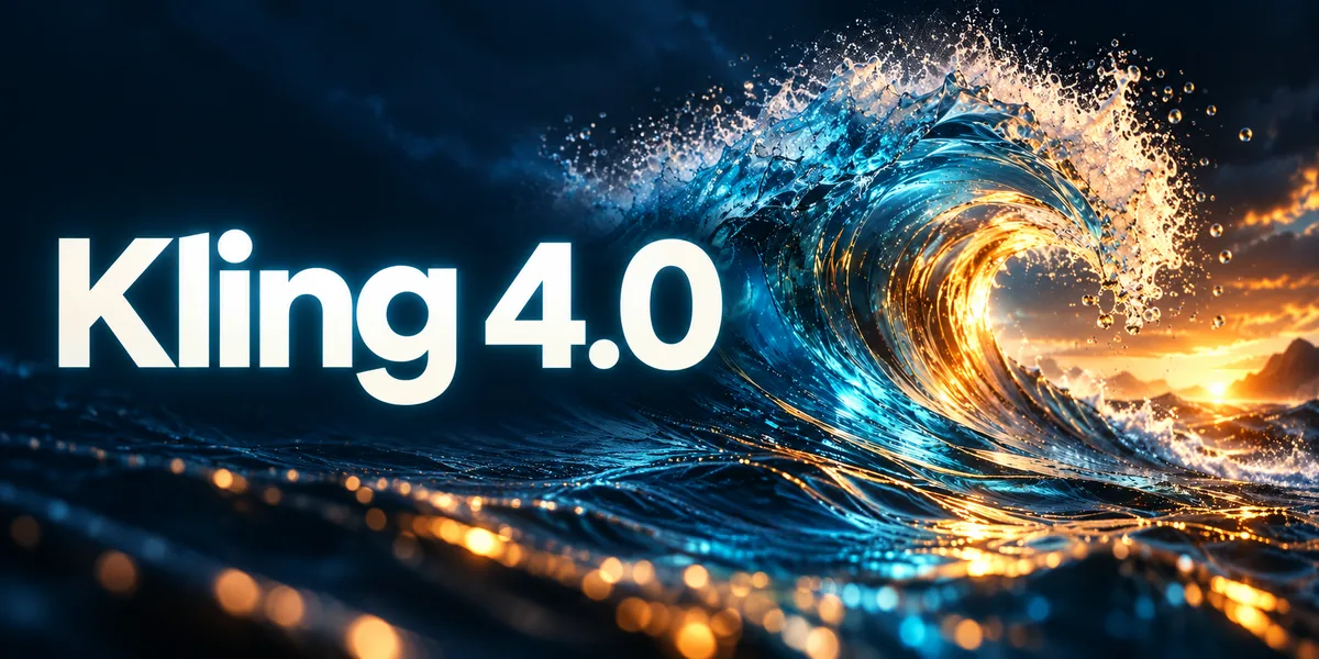 A cinematic ocean wave glowing with blue and golden light