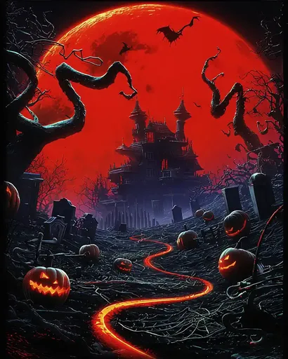 A close up of a poster of a scary halloween scene